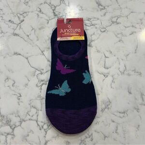 NWT Juncture Woman’s No Slip Shoe Liners Purple Blue Butterfly Socks Size 5-9